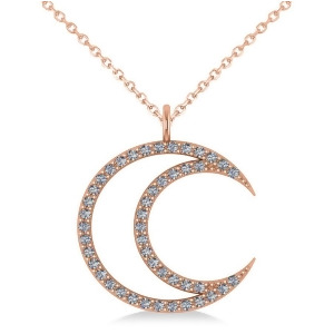 Diamond Crescent Moon Pendant Necklace 14K Rose Gold 0.46ct - All