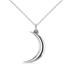 Crescent Moon Pendant Necklace 14K White Gold - All