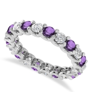 Diamond and Amethyst Eternity Wedding Band 14k White Gold 2.10ct - All