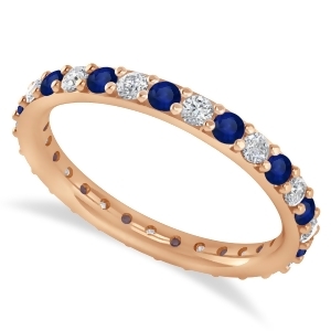 Diamond and Blue Sapphire Eternity Wedding Band 14k Rose Gold 0.87ct - All