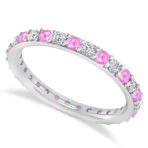 Diamond and Pink Sapphire Eternity Wedding Band 14k White Gold 0.87ct - All