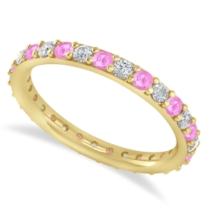 Diamond and Pink Sapphire Eternity Wedding Band 14k Yellow Gold 0.87ct - All