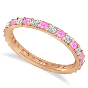 Diamond and Pink Sapphire Eternity Wedding Band 14k Rose Gold 0.87ct - All
