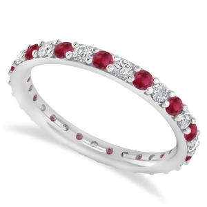 Diamond and Ruby Eternity Wedding Band 14k White Gold 0.87ct - All