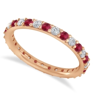 Diamond and Ruby Eternity Wedding Band 14k Rose Gold 0.87ct - All