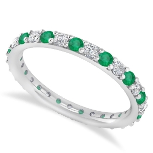 Diamond and Emerald Eternity Wedding Band 14k White Gold 0.87ct - All