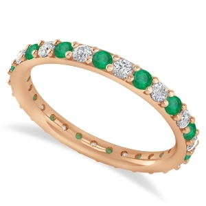 Diamond and Emerald Eternity Wedding Band 14k Rose Gold 0.87ct - All