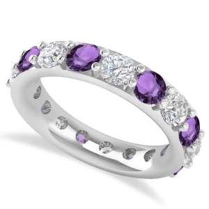 Diamond and Amethyst Eternity Wedding Band 14k White Gold 4.20ct - All