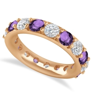 Diamond and Amethyst Eternity Wedding Band 14k Rose Gold 4.20ct - All