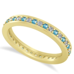 Diamond and Blue Topaz Eternity Wedding Band 14k Yellow Gold 0.59ct - All