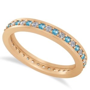 Diamond and Blue Topaz Eternity Wedding Band 14k Rose Gold 0.59ct - All