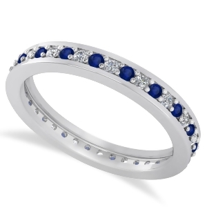 Diamond and Blue Sapphire Eternity Wedding Band 14k White Gold 0.59ct - All