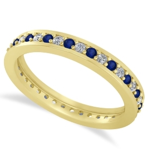 Diamond and Blue Sapphire Eternity Wedding Band 14k Yellow Gold 0.59ct - All