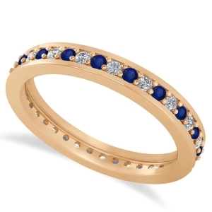 Diamond and Blue Sapphire Eternity Wedding Band 14k Rose Gold 0.59ct - All