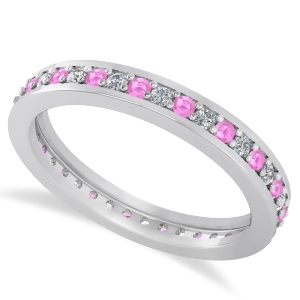 Diamond and Pink Sapphire Eternity Wedding Band 14k White Gold 0.59ct - All