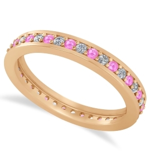 Diamond and Pink Sapphire Eternity Wedding Band 14k Rose Gold 0.59ct - All