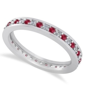 Diamond and Ruby Eternity Wedding Band 14k White Gold 0.59ct - All