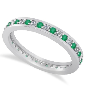Diamond and Emerald Eternity Wedding Band 14k White Gold 0.59ct - All