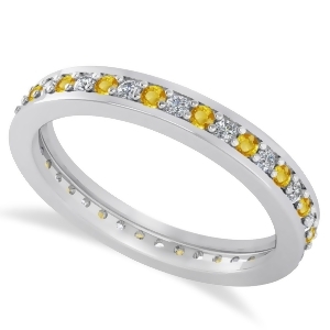 Diamond and Yellow Sapphire Eternity Wedding Band 14k White Gold 0.59ct - All