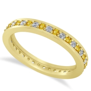 Diamond and Yellow Sapphire Eternity Wedding Band 14k Yellow Gold 0.59ct - All
