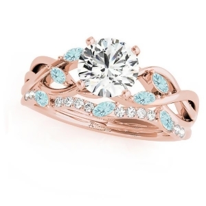Twisted Round Aquamarines and Moissanites Bridal Sets 18k Rose Gold 1.23ct - All