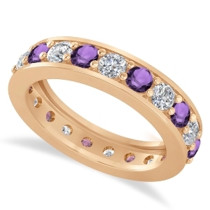 Diamond and Amethyst Eternity Wedding Band 14k Rose Gold 2.10ct - All