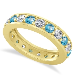 Diamond and Blue Topaz Eternity Wedding Band 14k Yellow Gold 2.10ct - All