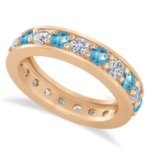 Diamond and Blue Topaz Eternity Wedding Band 14k Rose Gold 2.10ct - All