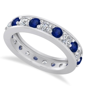 Diamond and Blue Sapphire Eternity Wedding Band 14k White Gold 2.10ct - All