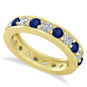 Diamond and Blue Sapphire Eternity Wedding Band 14k Yellow Gold 2.10ct - All