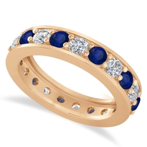 Diamond and Blue Sapphire Eternity Wedding Band 14k Rose Gold 2.10ct - All