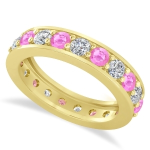 Diamond and Pink Sapphire Eternity Wedding Band 14k Yellow Gold 2.10ct - All
