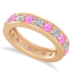 Diamond and Pink Sapphire Eternity Wedding Band 14k Rose Gold 2.10ct - All