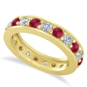 Diamond and Ruby Eternity Wedding Band 14k Yellow Gold 2.10ct - All