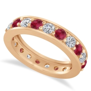 Diamond and Ruby Eternity Wedding Band 14k Rose Gold 2.10ct - All