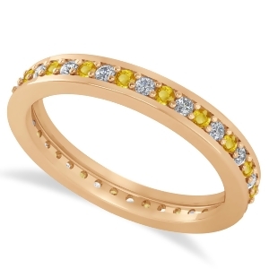 Diamond and Yellow Sapphire Eternity Wedding Band 14k Rose Gold 0.59ct - All