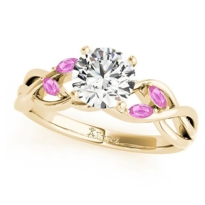 Twisted Round Pink Sapphires and Moissanite Engagement Ring 18k Yellow Gold 1.00ct - All