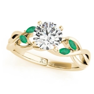 Twisted Round Emeralds and Moissanite Engagement Ring 18k Yellow Gold 1.00ct - All