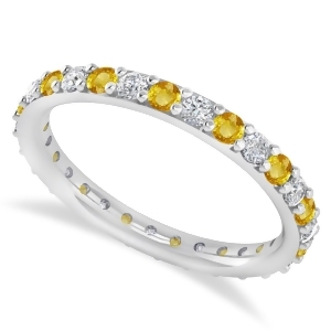 Diamond and Yellow Sapphire Eternity Wedding Band 14k White Gold 0.87ct - All