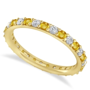 Diamond and Yellow Sapphire Eternity Wedding Band 14k Yellow Gold 0.87ct - All