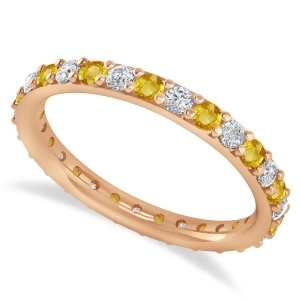 Diamond and Yellow Sapphire Eternity Wedding Band 14k Rose Gold 0.87ct - All