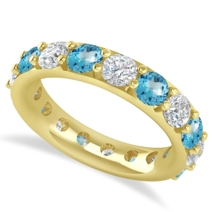 Diamond and Blue Topaz Eternity Wedding Band 14k Yellow Gold 4.20ct - All