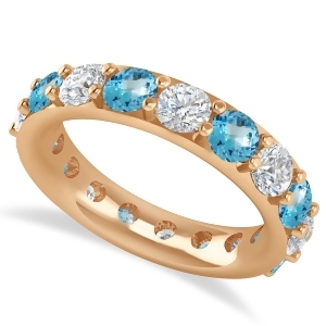 Diamond and Blue Topaz Eternity Wedding Band 14k Rose Gold 4.20ct - All