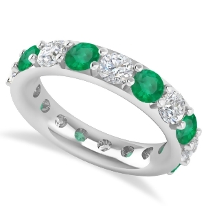 Diamond and Emerald Eternity Wedding Band 14k White Gold 4.20ct - All