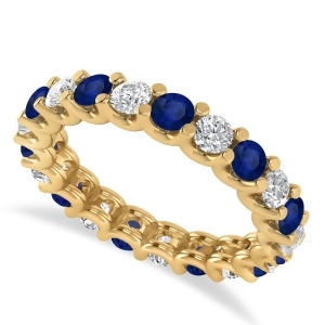 Diamond and Blue Sapphire Eternity Wedding Band 14k Yellow Gold 2.10ct - All