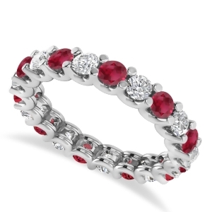 Diamond and Ruby Eternity Wedding Band 14k White Gold 2.10ct - All