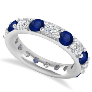 Diamond and Blue Sapphire Eternity Wedding Band 14k White Gold 4.20ct - All