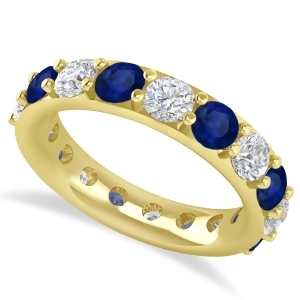 Diamond and Blue Sapphire Eternity Wedding Band 14k Yellow Gold 4.20ct - All