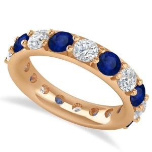 Diamond and Blue Sapphire Eternity Wedding Band 14k Rose Gold 4.20ct - All