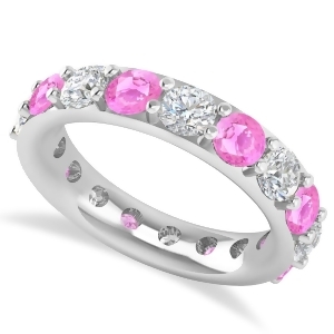 Diamond and Pink Sapphire Eternity Wedding Band 14k White Gold 4.20ct - All